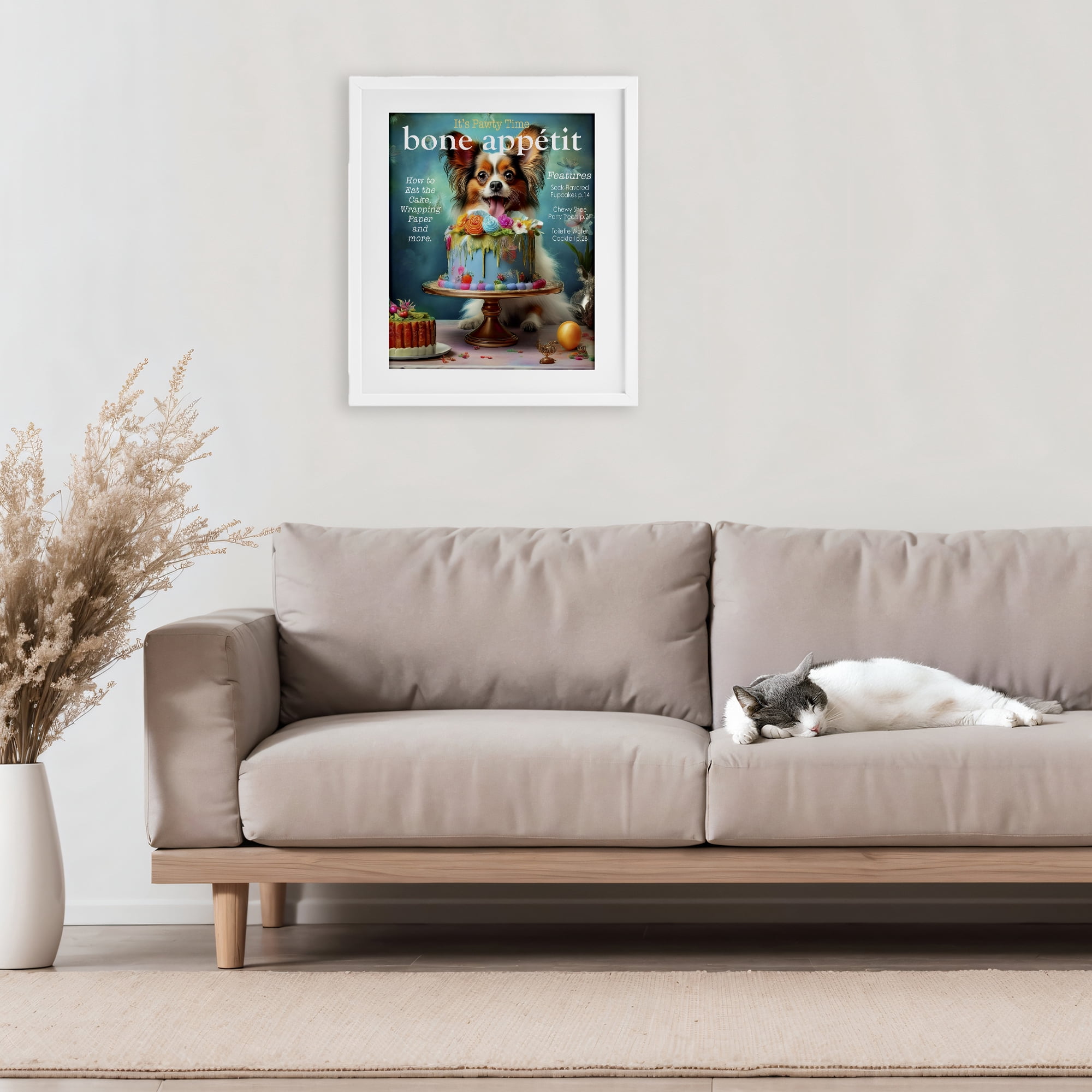 Stupell Industries Bone Appetit Dog Magazine Parody White Framed Print Under Glass, design by Grotto Studios