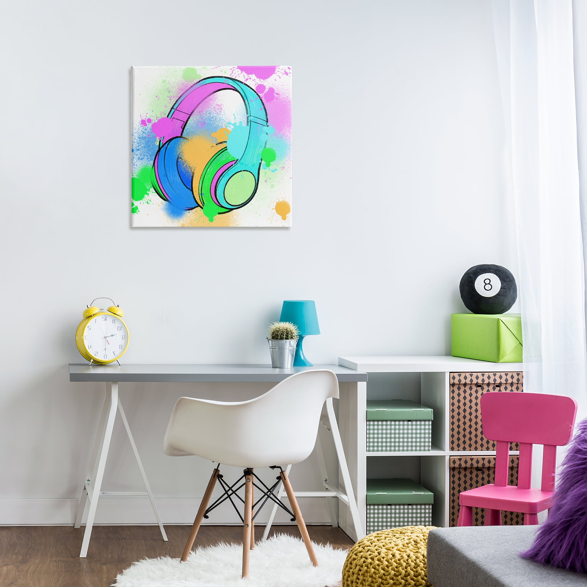 Stupell Industries Splattered Music Headphones Entertainment Painting Wrapped Canvas Art Print Wall Art, 24 x 24