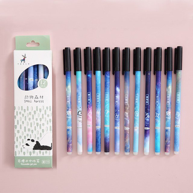 Bolígrafo borrable de flor de cerezo, juego de bolígrafos de Gel de tinta azul de 0,5mm, herramientas de escritura escolar Kawaii, suministros de oficina, 12 unids/lote por caja