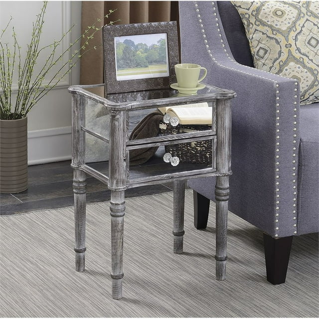 Convenience Concepts Gold Coast Mayfair Mirrored End Table/ Weathered Gray Wood