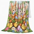 thumbnail image 2 of Easter Garden Scene Cartoon Rabbits Whimsical, Cozy Botanical Garden Scene, Warm Flannel Blanket for Sunroom and Reading Nook, Wildlife Lovers Easter Gift, Festive Home Decor, 2 of 9