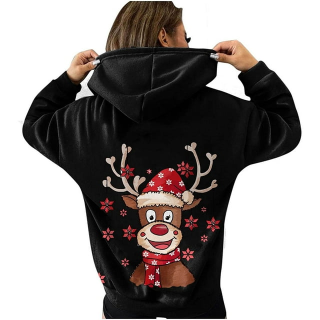 Womens' Christmas Oversize Pullover Sweatshirt Oversize Pullover Hoodies Pocket Long Sleeve Christmas Print Sweatshirts Drawstring Tops Christmas Gift on Clearance