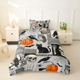 thumbnail image 2 of Homewish Collage Halloween Skeleton Twin Duvet Cover for Kids, Retro Pumpkin Crow Owl Twin Bedding, Gray Reversible, 2 Pieces, 1 Duvet Cover and 1 Pillowcase, 2 of 6