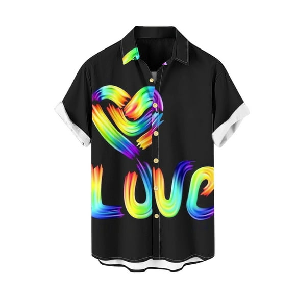 UVEASISHA Men's Short Sleeve Bowling Shirts,Mens Tropical Shirts Gay Pride Rainbow Summer Button Down Hawaiian Shirt Gift 2025 Clearance Sale,Black XXXL