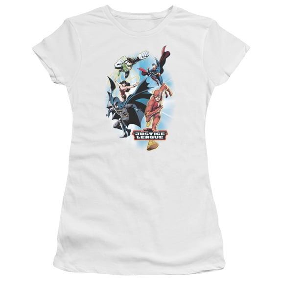 JLA Justice League At Your Service S/S Junior Women's T-Shirt Sheer White