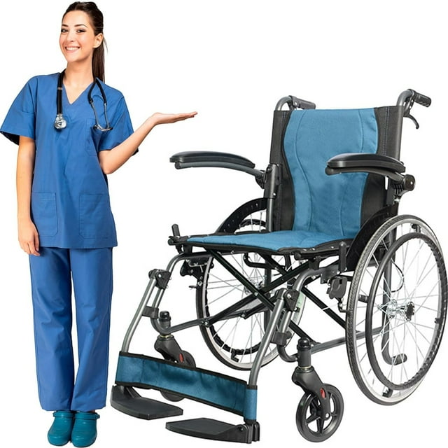 Silla de Ruedas Ancho del asiento: 50.5 cm | Descansa Brazos y Reposapies Abatible | Doble Freno | Cinturon de Seguridad | Aluminio | Respaldo abatible |