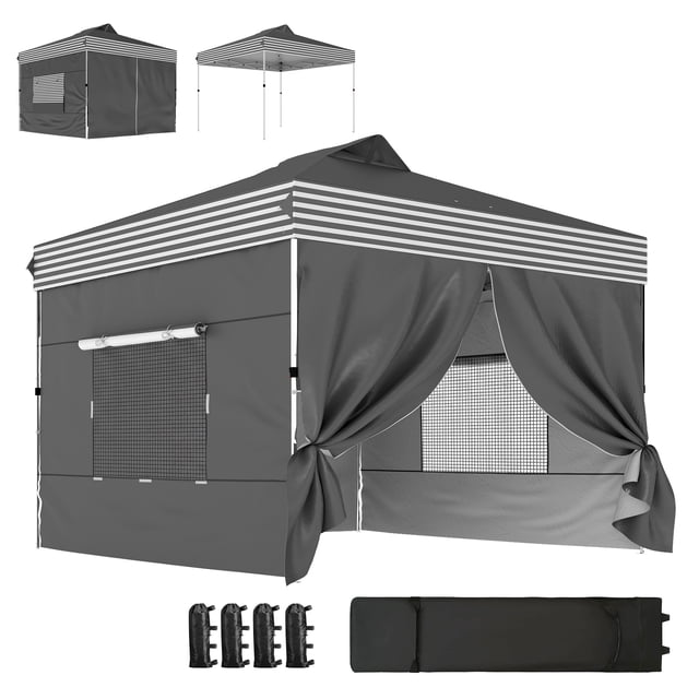 Outsunny 10 x 10 ft Pop Up Canopy Tent with 1-Button Push Setup, Dark Grey