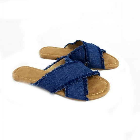 Skyline Women's Cross Strap Denim Slide Sandals - 7.5
