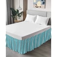 thumbnail image 4 of Teal Striped Bed Skirt Queen Size, Simple Art Vertical Stripe Farmhouse Wrap Around Bed Skirting with Adjustable Elastic Strap, Dust Ruffle Pleated Bedskirts 16 Inch Drop for Bedroom Queen Beds, 4 of 9