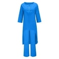 thumbnail image 4 of CILENON Clearance 2 Piece Sets for Women Solid Color Cotton Linen Pant Sets Casual Long Sleeve Button T Shirt Loose Wide Leg Pants Set Fall Outfits (Blue,XXXXL), 4 of 5