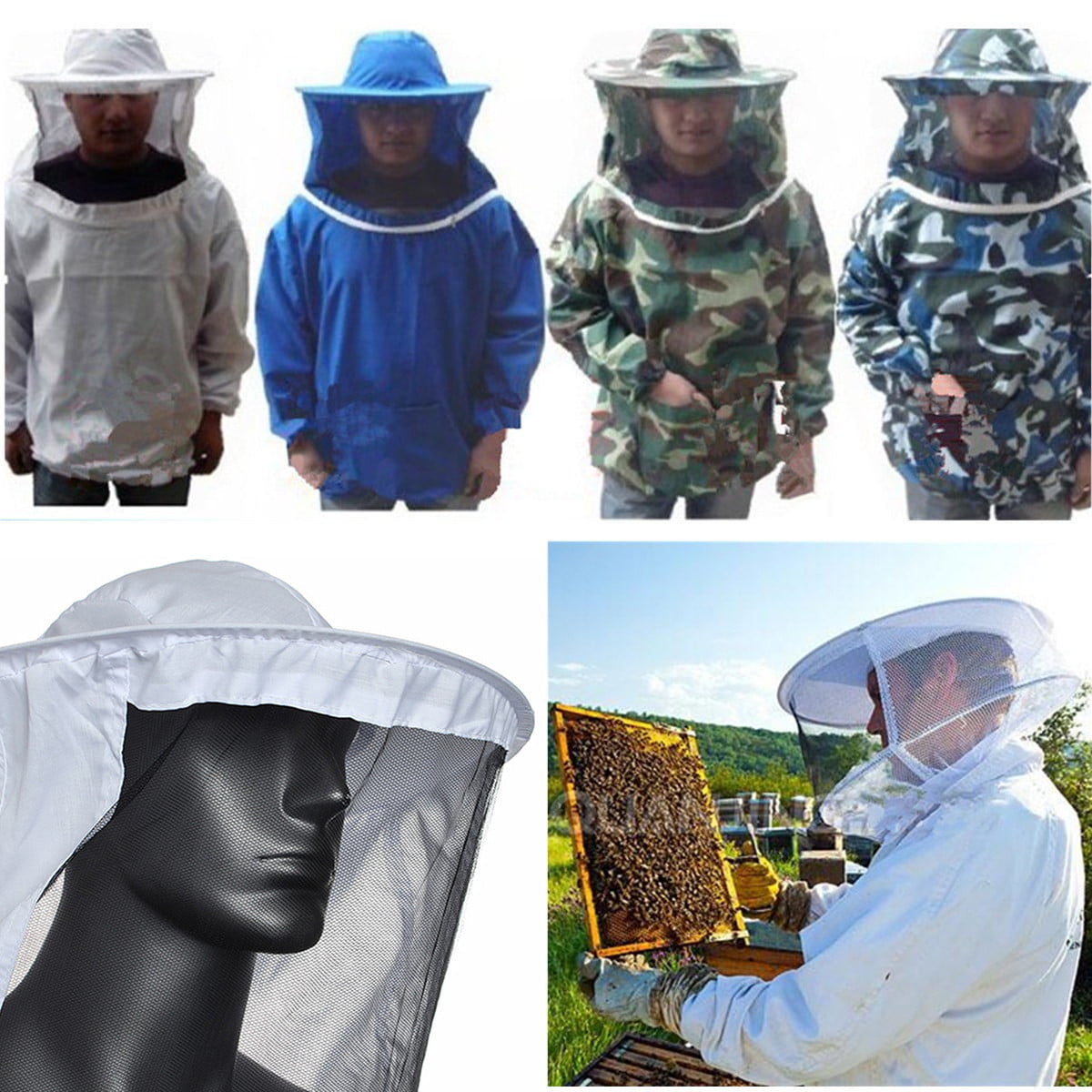 Adults Camouflage Beekeeping Jacket Veil Bee Keeping Suit Hat Pull Over Smock ! 