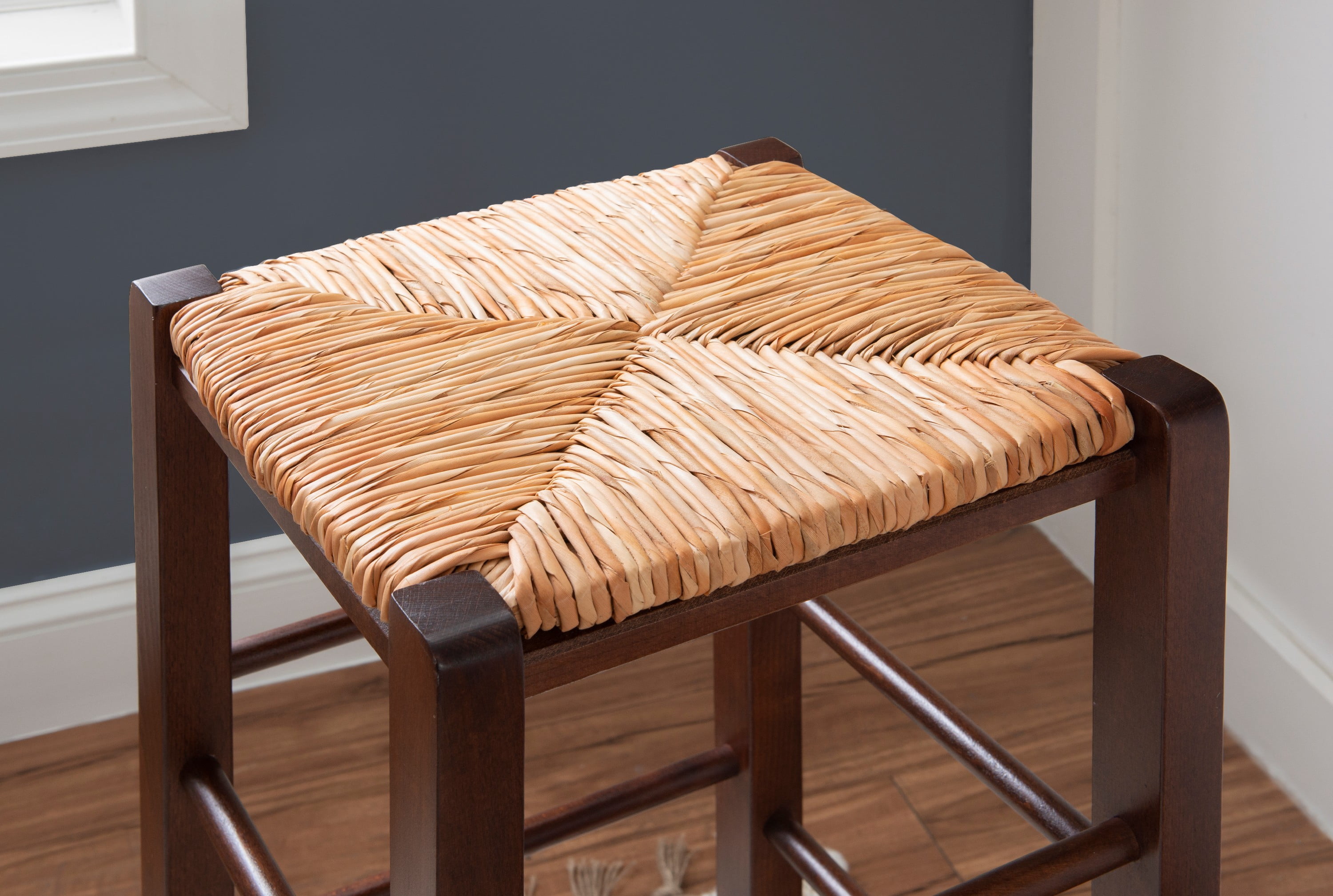 Linon Ivica 29.15" Backless Bar Stools, Set of 2, Dark Walnut with Handwoven Rush Seat