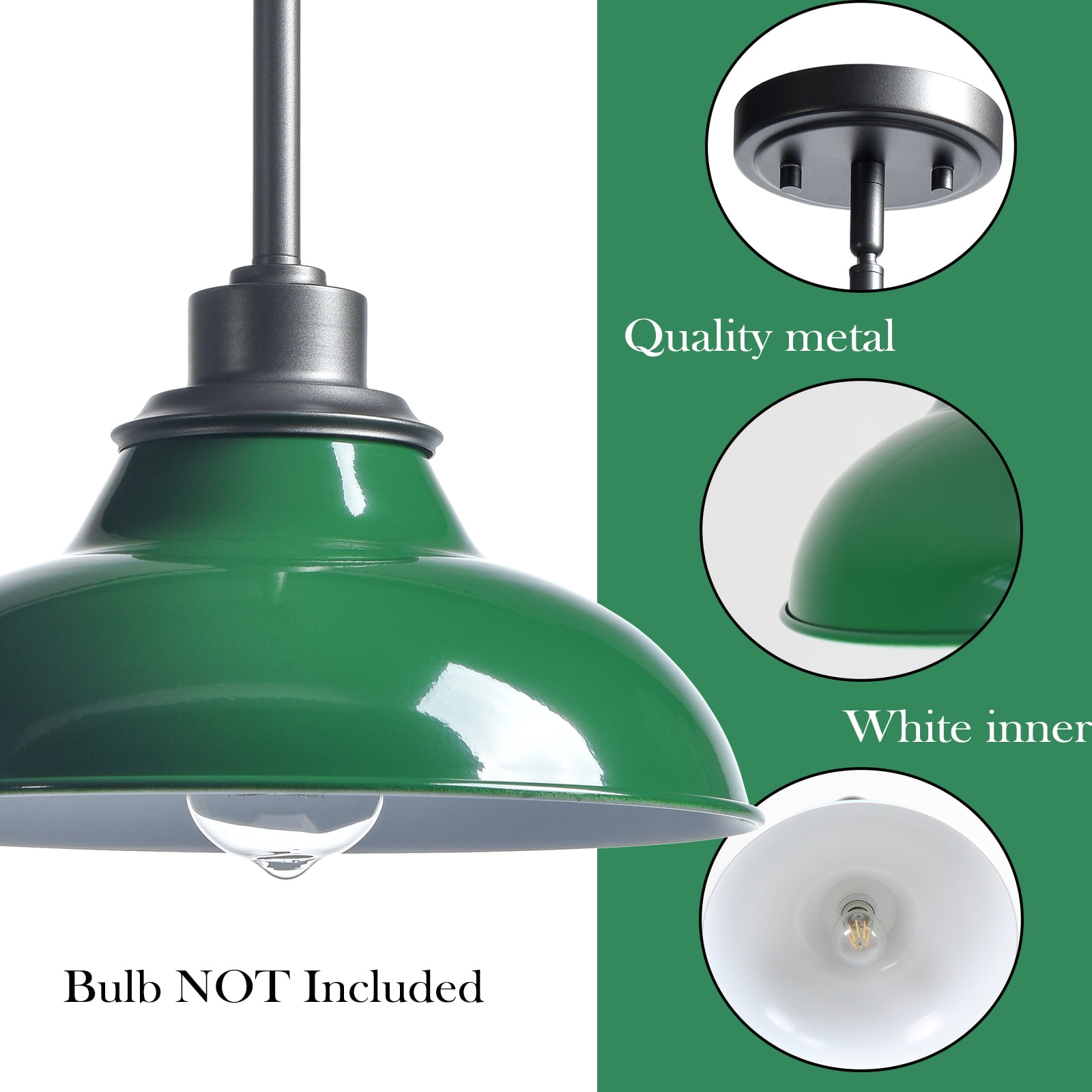 Claxy Green Barn Style Pendant Light Fixtures with Dark Grey Rods