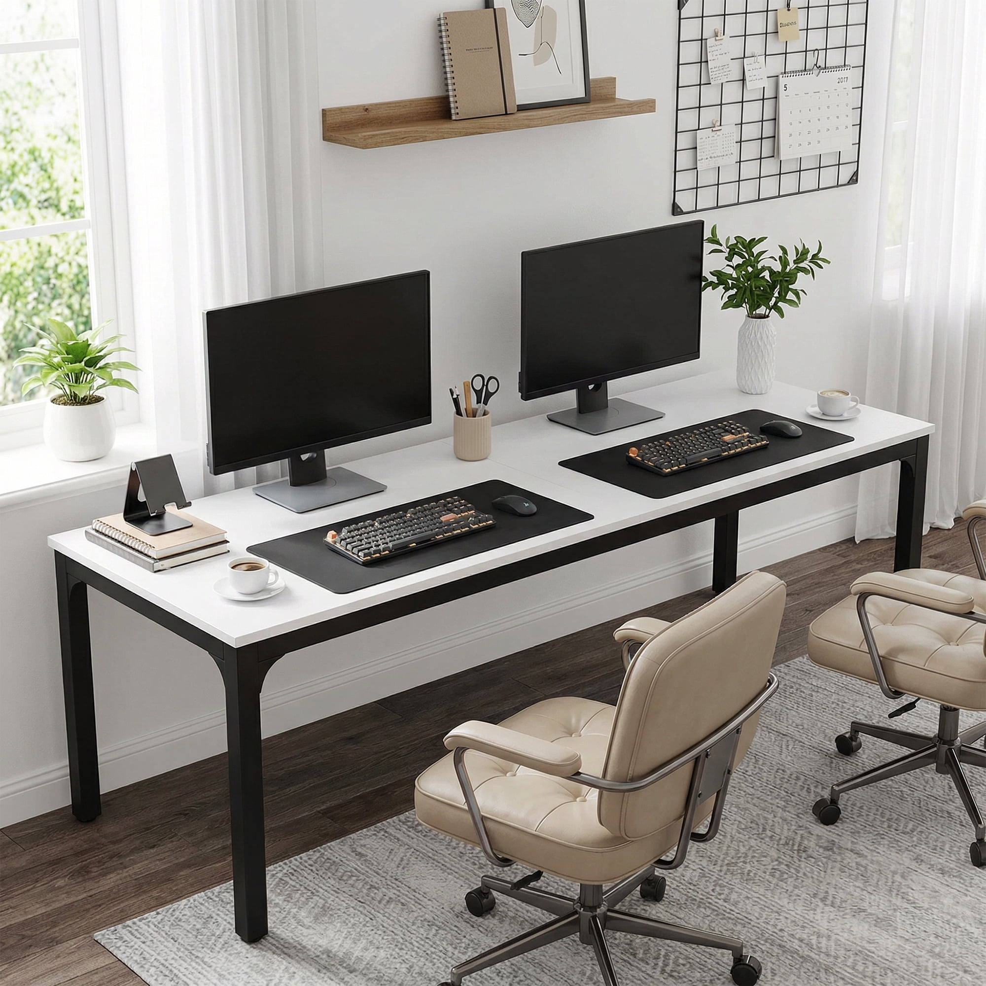 MAYEERTY 78.7" Extra Long Industrial Double Workstation Desk, 2-Person Home Office Desk with Heavy-Duty Metal Frame, 200lbs Capacity MDF Tabletop
