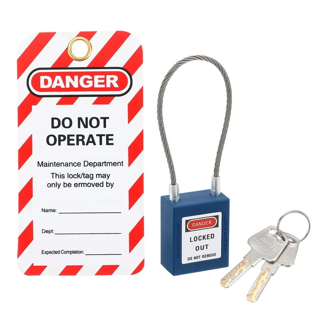Unique Bargains Lockout Tagout Locks with Key, Loto Locks Safety Padlock Keyed Different with Lockout Tag Style 2, Blue