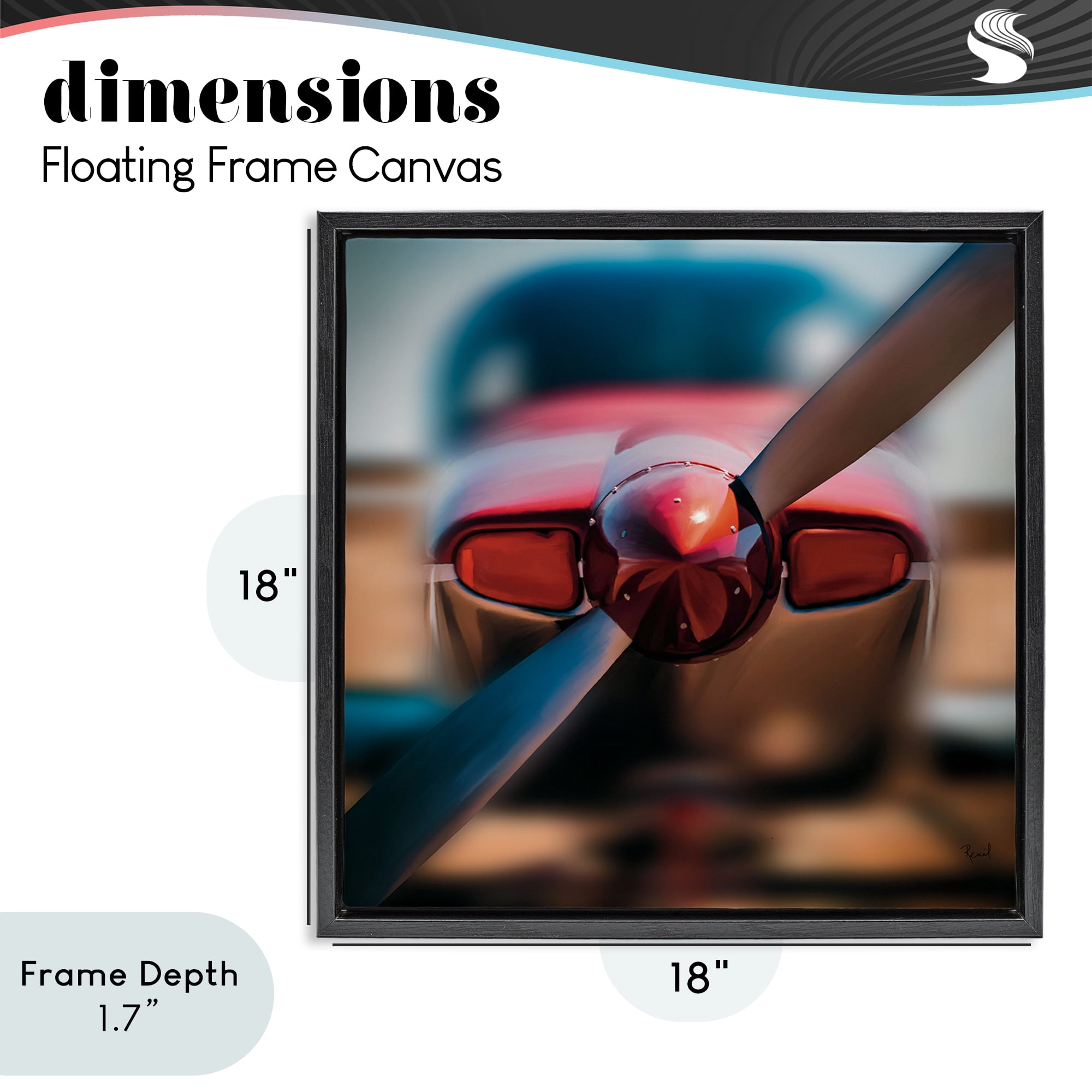 Stupell Industries Red Aircraft Propeller Black Framed Floater Canvas Wall Art, design by Renel Peters