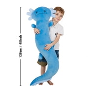 48 inch Giant Axolotl Plush Huge Stuffed Animal, Big Blue Axolotl Glow in The Dark Fluorescent Plushies, Jumbo Salamander Body Pillow Gifts for Kids Adults, Birthday