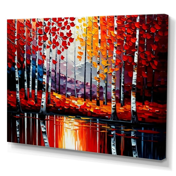 Designart Path Into The Red Forest II Canvas Wall Art