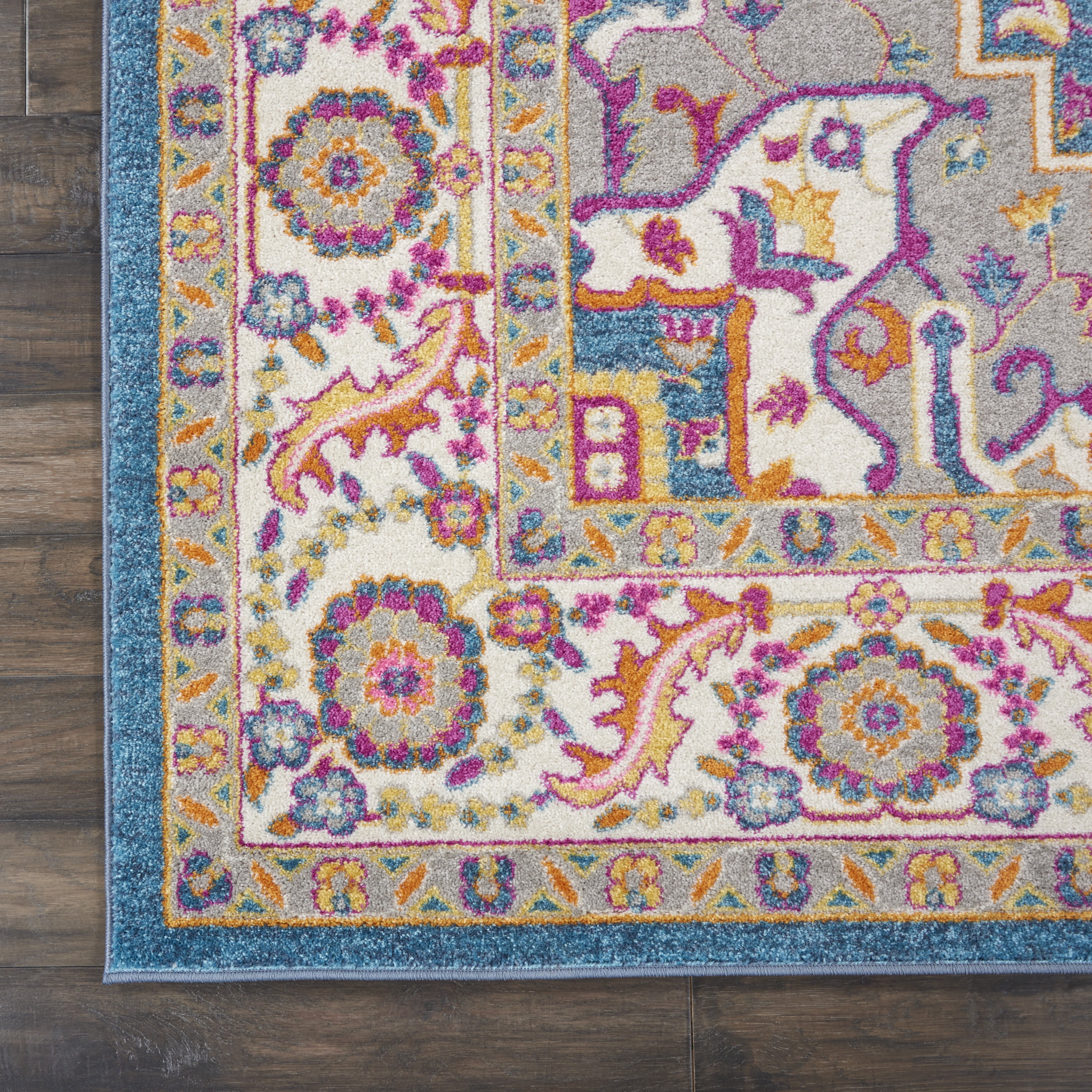 Nourison Passion Teal Multicolor 2'2" x 10' Area Rug, Boho, Transitional, Bed Room, Living Room, Dining Room, Kitchen, , Easy Cleaning, Non Shedding (10' Runner)