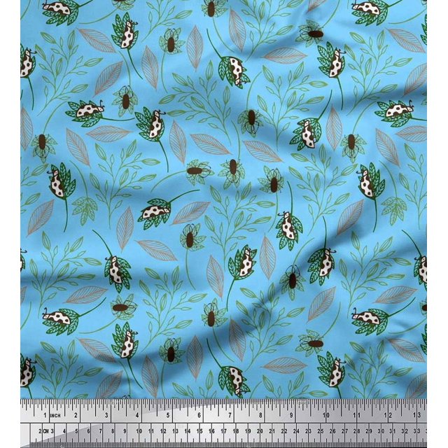Soimoi Tissu de Canard de Coton Feuilles et Tissu Imprimé par Insectes 1 Yard 42 Inch Wide