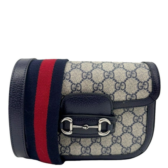 Pre-Owned Gucci Horsebit 1955 Flap Mini Dollar GG Supreme Canvas Shoulder Bag Navy Blue 658574
