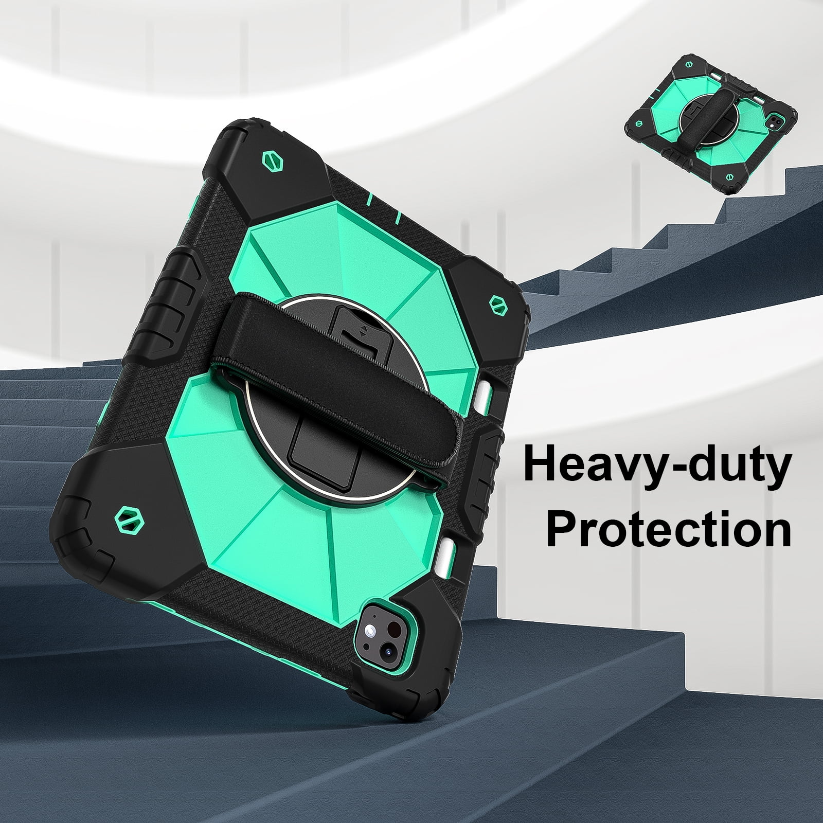 Allytechgroup iPad Pro 11 2024 Case Cover with Pencil Holder, Rugged Protection with Kickstand & Hand Strap Heavy Duty Shockproof Kids Friendly Case for Apple iPad Pro 11 M4 2024, Mint