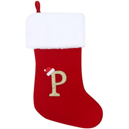 

20 Inches Initial Monogram Embroidered Christmas Stocking Red Velvet with White Super Soft Plush Cuffs Christmas Decorations Stocking C12-P
