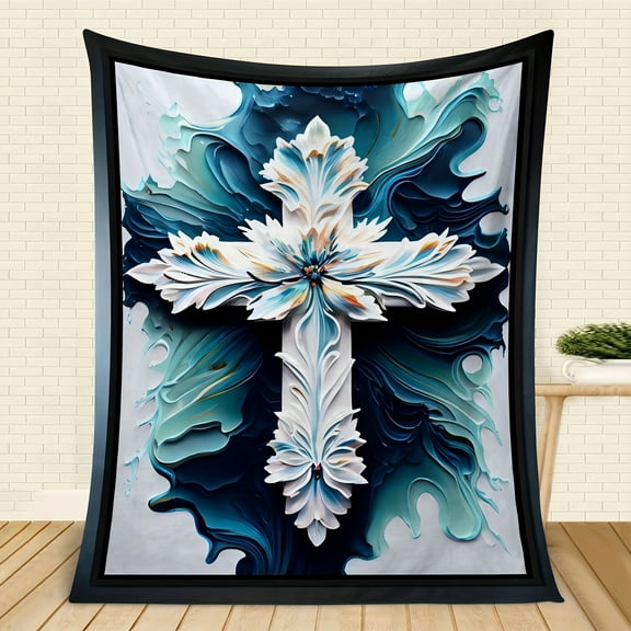 1pc Soft & Warm Floral Cross Print Aesthetic Blanket - Multi-Purpose Throw Blanket for Couch, Sofa, Office, Bed, Camping & Travel, Perfect Gift for All Seasons