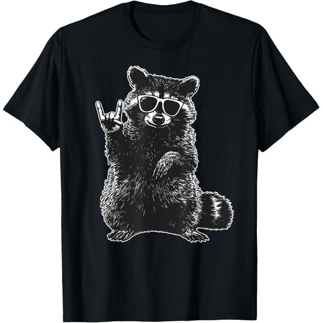 Raccoon Rock Music Retro Hombres Niños Mujeres Divertidos Mapaches Camiseta