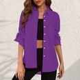 thumbnail image 4 of safuny Women's Loose Shirts Casual Relaxed Solid Tops Trendy Shirts Fall Holiday Long Sleeve Turn-Down Collar Button Purple, 4 of 9