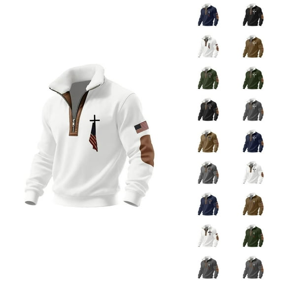 Christian Hoodies for Men,Quarter Zip Sweatshirt Men Cross Faith Pullover Lined Quarter Zip Stand Collar Golf Sweaters
