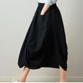 thumbnail image 6 of Npasoilc Latern Skirts for Women Cotton Linen Elastic High Waist A-line Pleated Skirt Solid Color Casual Loose Mid-Length Skirt with Pockets, 6 of 7