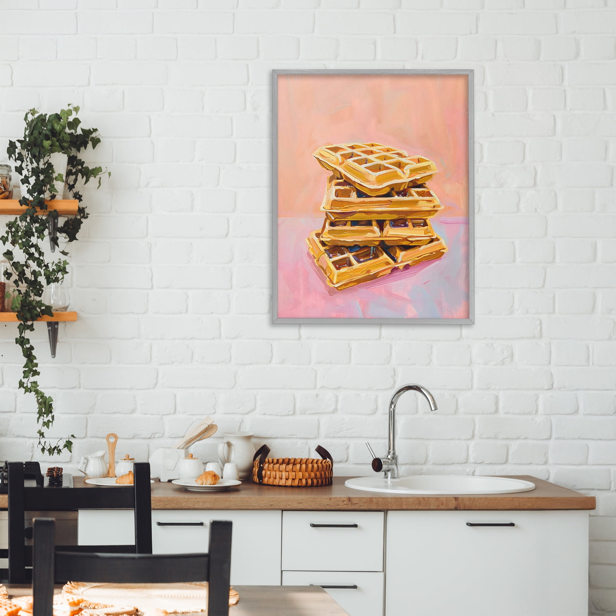 Stupell Industries Stack of Fluffy Waffles Gray Framed Giclee Art, design by The Prints Vibe