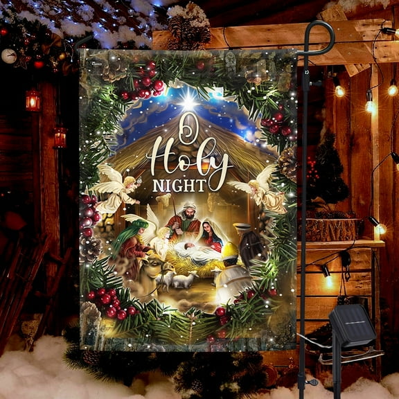 FLAGWIX Nativity Of Jesus O Holy Night Christmas Solar Led Garden Flag TPT2287SF - USA Flags Decor Indoor Outdoor