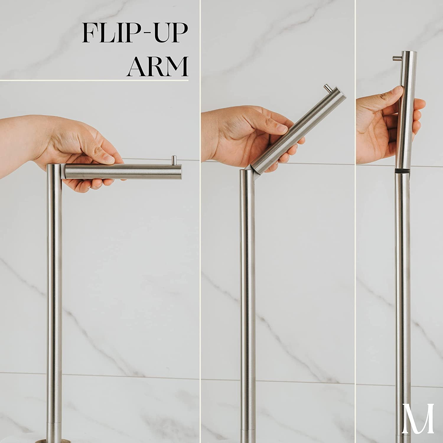 Marmolux Acc Brushed Nickel Toilet Paper Holder Free Standing with White Marble Base Storage