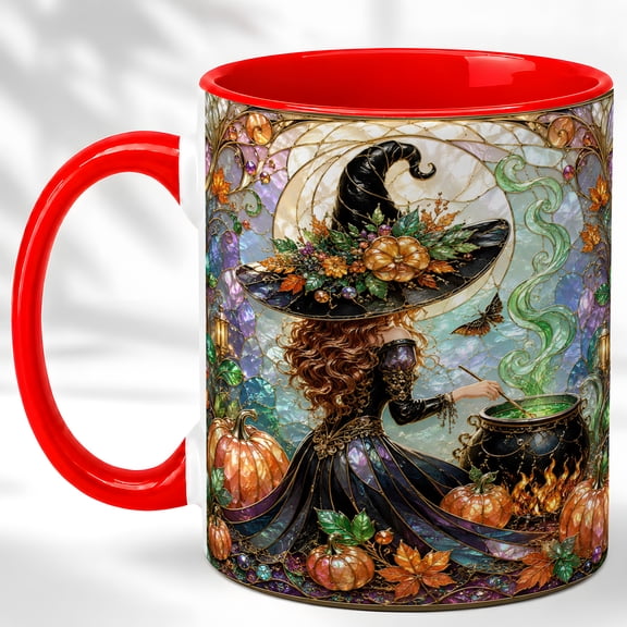 Cauldron Witch Coffee Mug, Autumn Pumpkin Mug, Ceramic 11 oz