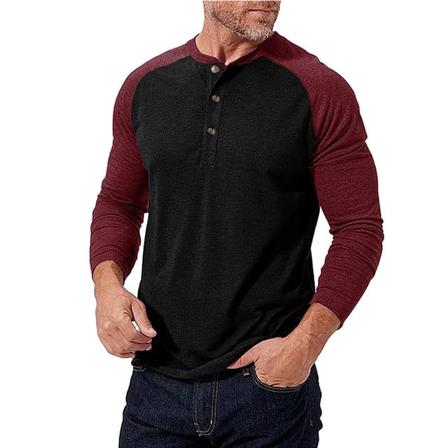 Blusas y camisas de manga larga con cuello redondo para hombre, blusa informal de poliéster con bloques de color y manga larga con cuello redondo.