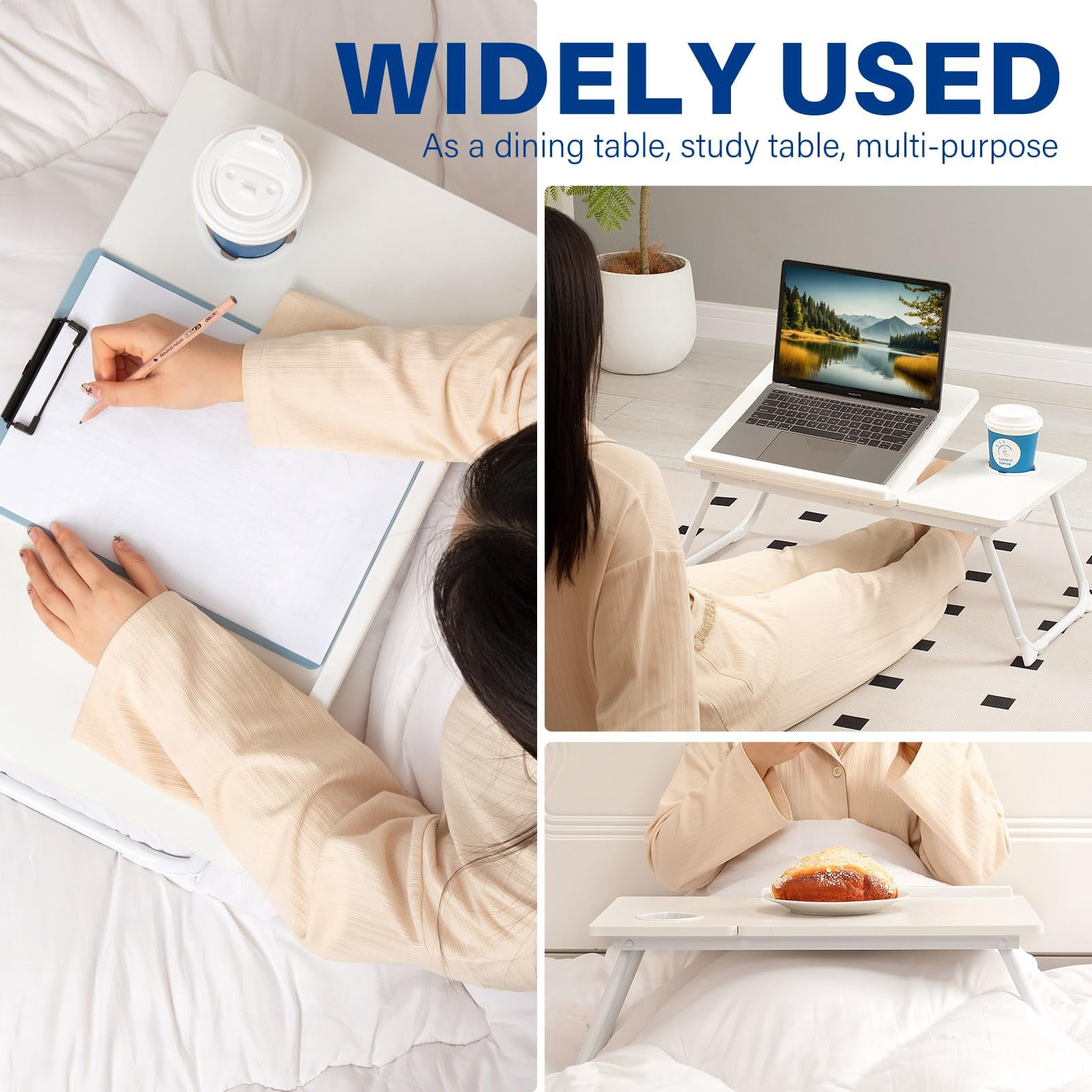 Laptop Desk For Bed Couch  Adjustable Foldable Table With Cup Holder Breakfast Serving Tray Portable Lap Stand Working Reading Writing Eating Gaming In Sofa Floor(white)