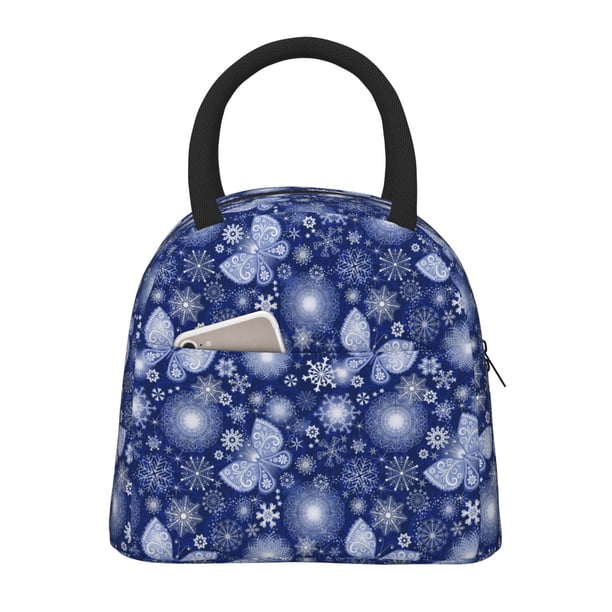 Easygdp Beautiful Snowflake Butterfly Bolsa de Almuerzo Insulada Grande, Forro de Aluminio, Diseño Espacioso, a Prueba de Fugas, Ideal para Trabajo, Picnics, Viajes y Actividades al Aire Libre