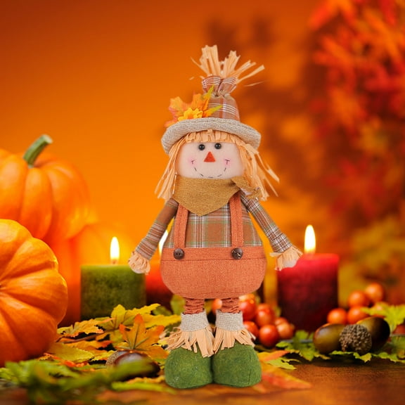Thanksgiving Scarecrow Doll, Fall Harvest Decoration, Handcrafted Maple Leaf Gnome Figurine for Holiday Mantel or Table Centerpiece, Durable Plastic and Cloth Seasonal Home Decor