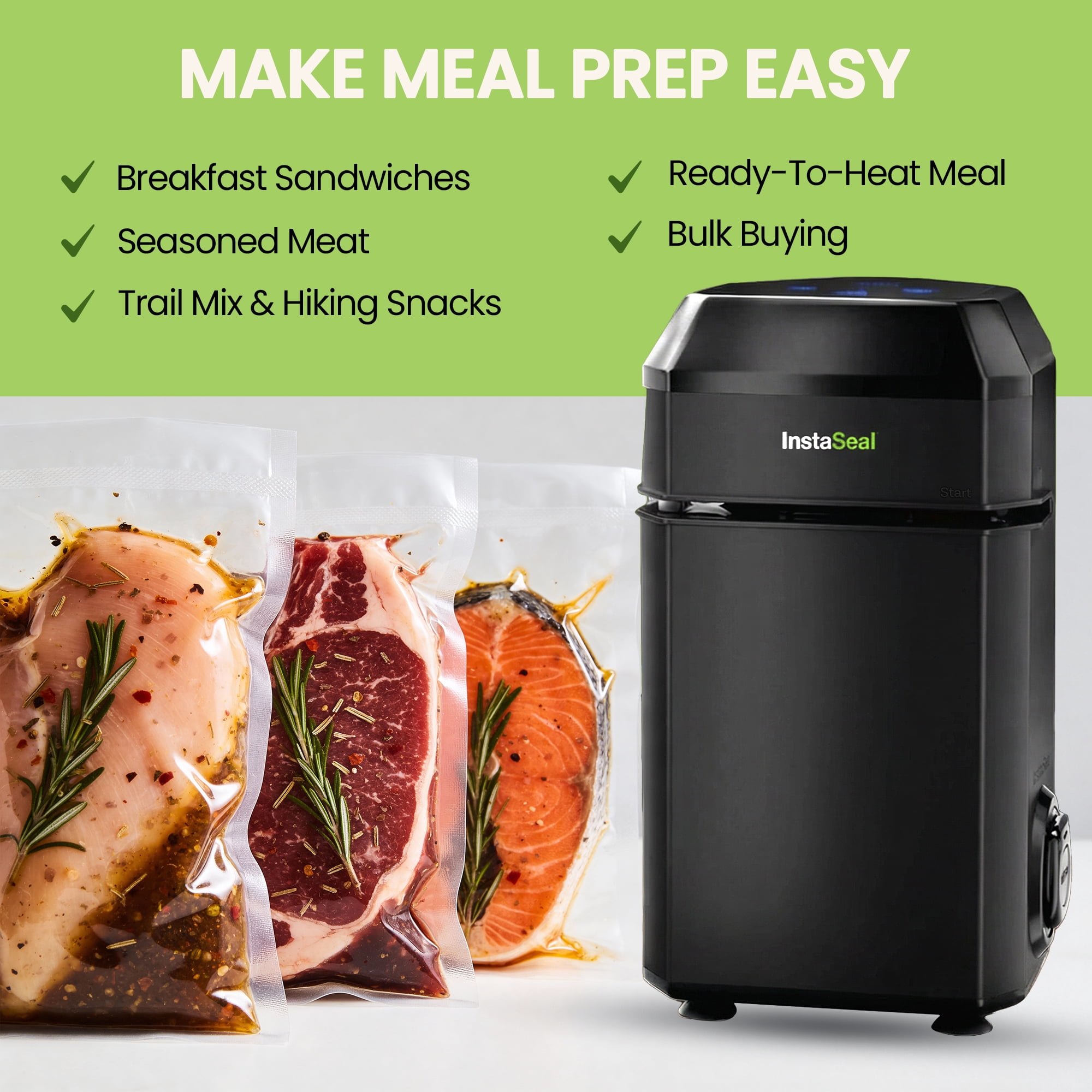 InstaSeal Food Vacuum Sealer Machine, Upright Vacuum Sealer Machine Allows to Vacuum Seal Liquids, Food Sealer, Keeps Food Fresh Longer As Seen on TV Products, Black