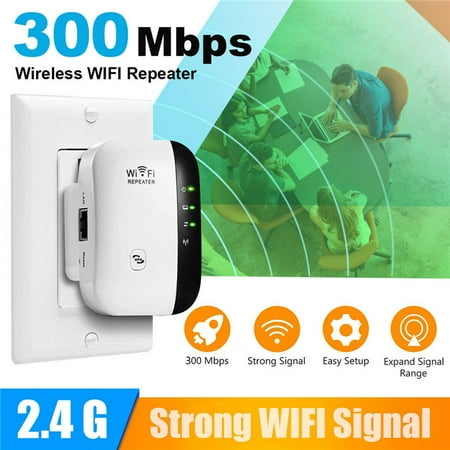 Wireless Signal Amplifier WiFi Range Extender Repeater, 300Mbps Wireless Router Signal Booster Amplifier Supports Repeater/AP, 2.4G Network with Integrated Antennas LAN Port ()