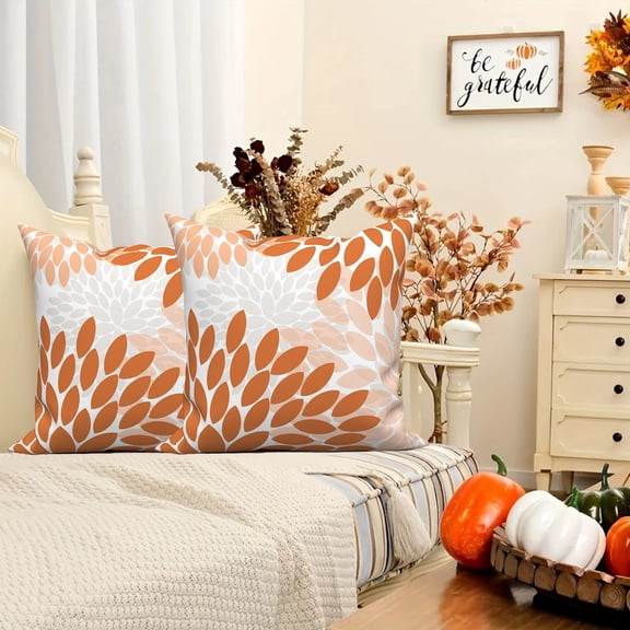 DaShan Fall Burnt Orange Throw Pillow Covers 18x18 Set of 2,Dahlia Floral Linen Pillowcase Cushion Cover for Couch Sofa Bed
