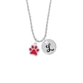 thumbnail image 2 of Delight Jewelry Silvertone Medium Translucent Red Paw Silvertone Script Initial Disc - L - Charm Necklace, 20"+3", 2 of 4