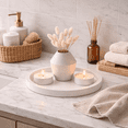 thumbnail image 3 of Modern Decorative Tray Set with Vase & Candle Holders – Minimalist Round Coffee Table Decor, White Matte Home Decor for Living Room, Bedroom, Bathroom (White), 3 of 5