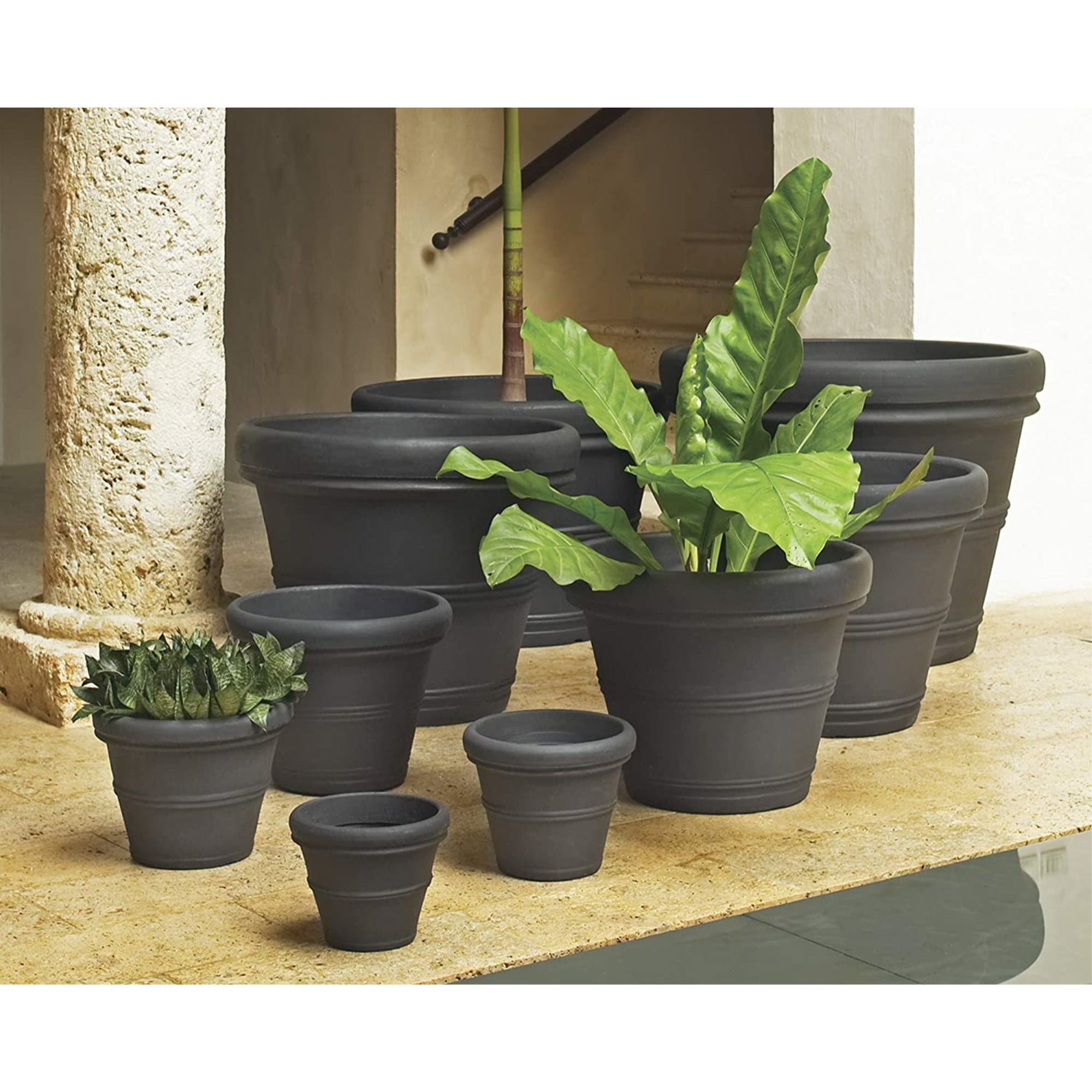 Crescent Garden Brunello Classic Rolled-Rim Plant Pot, 27" (Caviar Black)