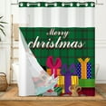 thumbnail image 2 of Mizhona Merry Christmas Green No Hooks Shower Curtains with Snap in Liner Santa Claus Gifts Holiday Hookless Fabric Bathroom Curtain，71"× 86", 2 of 4