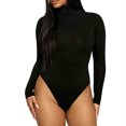 thumbnail image 3 of TQWQT Women's Mock Turtle Neck Long Sleeve Tops Bodysuit Jumpsuit, 3 of 5