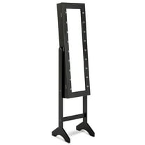 Topbuy LED Lighting Mirrored Jewelry Cabinet Armoire Free Standing Dressing Organizer Black