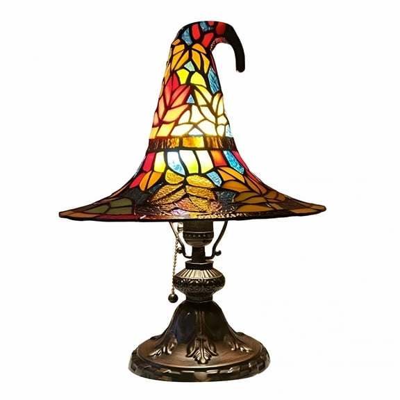 LAMIRO Witch Hat Lamp, Stained Glass Resin Wizard Hat Light Gothic Table Lamp Spooky Decorative Standing Lights Haunted Wiccan Gifts Mystical Home Decorations for Halloween, Bedroom